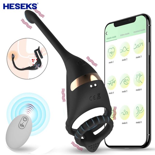 Massager Heseks maschio vibratore anale spinta spostata stimolatore testicolo massager ritardato di anello di eiaculazione app di controllo sesso per gli uomini