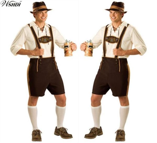 Костюм Октоберфеста Lederhosen Bavarian Octoblefest Германии фестиваль пиво на Хэллоуин для мужчин костюмы пива плюс M L XL 2xl298K8061734