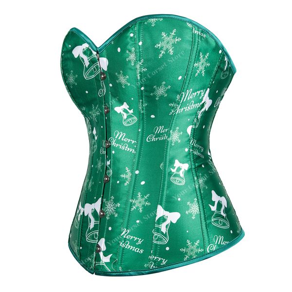 Espartilho de espartilho vermelho do espartilho overbutset com impressão de espartilho verde bustier verde top plus size santa fantasia feminina halloween