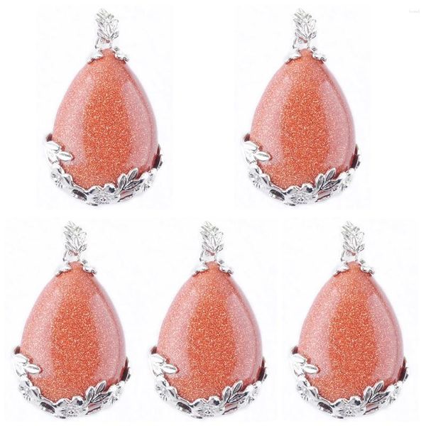 Collane a ciondolo naturale goccia di sabbia dorata goccia di fiori a forma di reiki Chakra charm women man hacky gioielli 5pcs tn3469