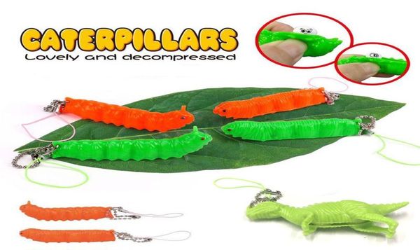 Caterpillar Key Dinosaur Keychain Toys Adult Stress Push Bubbles Autismo brinquedo ITE mole
