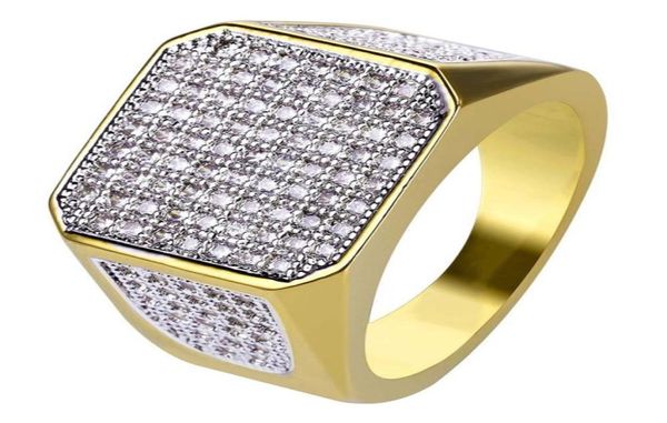 Hip Hop Iced Out Zircon Diamond Rings 18K Gold Plated Deding Jewelry Gift Tamanho 7117666403