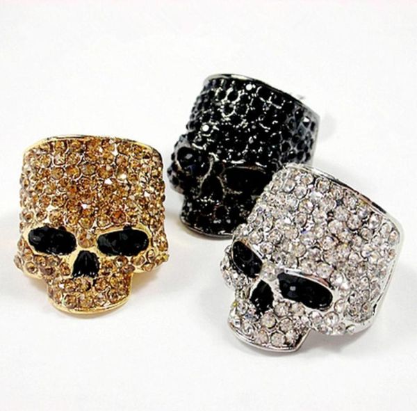 Brand Skull Rings for Men Rock punk unissex cristal blackgold cor anel de bicicleta de moda masculina jóias de crânio integral1770619