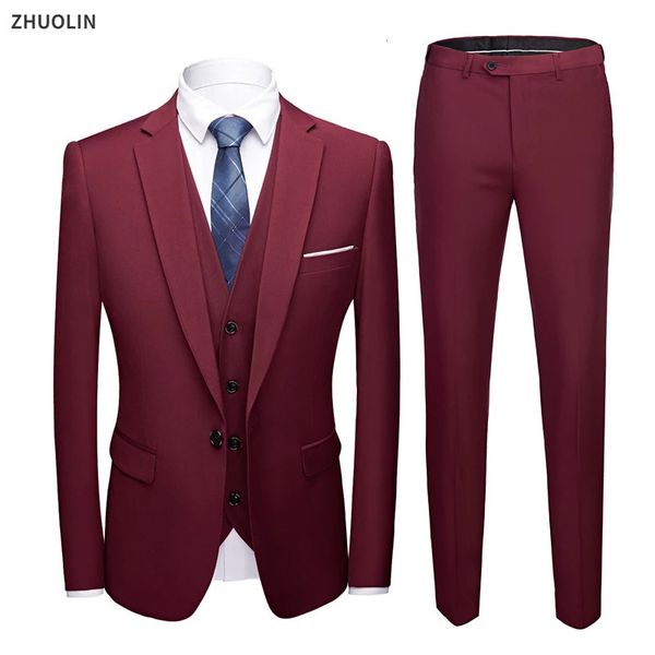 Set Men Blazers Terno de casamento 3 peças Negócios elegantes 2 Luxury Casas Full Pants Design mais recente colete Slim Fit Jacket Troushers 240412