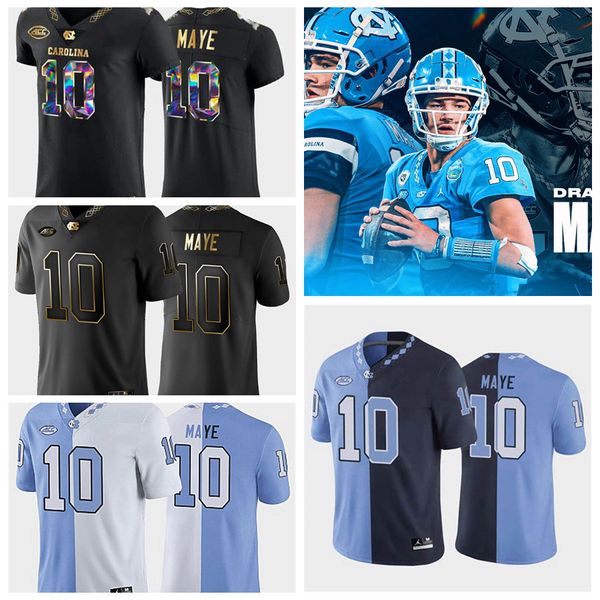 Corções de cores Carolina do Norte Tar Heels 10 Drake Maye Omarion Hampton Maye Sam Howell Caleb Hood George Pettaway Antoine Green Kamari Morales Jersey de futebol