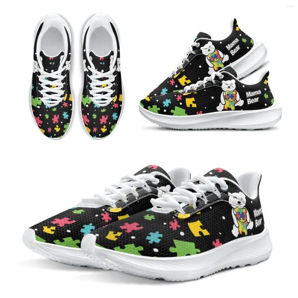 Lässige Schuhe Instantarts Autism Awareness World Rennen Geschenk für Frauen süße Cartoon Bär Sneakers Frauen