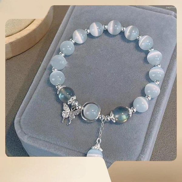 Bracelets de charme Butterfly Opal Bracelet feminino inseto de nicho de nicho Aquamarina cinza Moonlight Crystal Gift Girl Girl