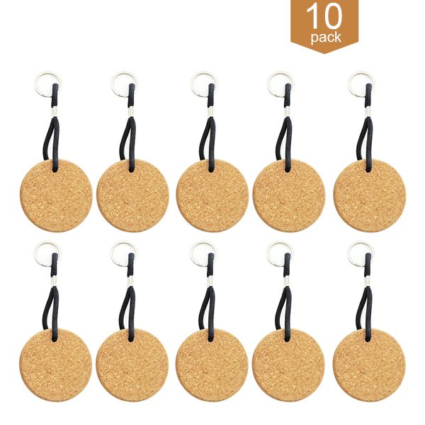 10 Sätze Cork Circular Row Float Keychains benutzerdefinierte Korkholz -Holzschlüsselringe Gravur Logo Customized Keyring Telefonhalter Key Ring Werbe Keychain -Autoschlüsselring