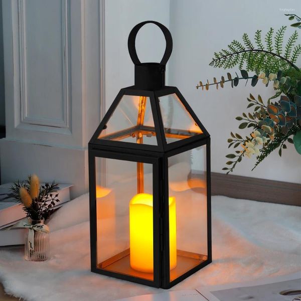 Titulares de vela Black Aço inoxidável lanterna Decorativa pendurada para festas de casamento ao ar livre em ambientes externos decoração de casa de jardim