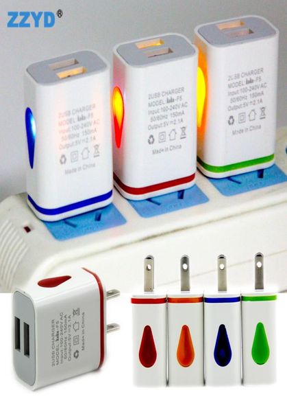 Zzyd Led Dual USB -порт настенный зарядное устройство Waterdrop Travel Charger Adapter US EU Plug Home Зарядка для Samsung S8 Galaxy 7 Smart Phone4484873