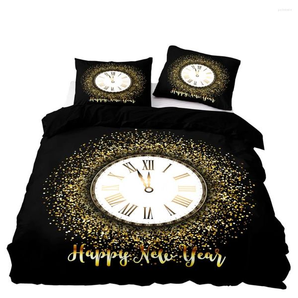 Bedding Sets American Style Set Set Gold Letter and Clock Print Duvet Capa com travesseiro infantil camas adultas duplas gêmeas cheias