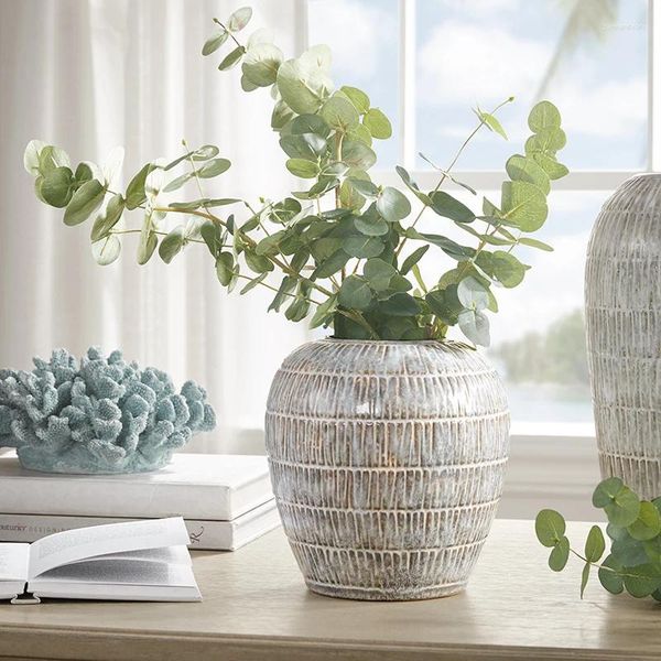 Vasos vaso material cerâmico chinês retrô simples moda moderna moda americana casa decoração de decoração armazenamento flor seca grande pequeno