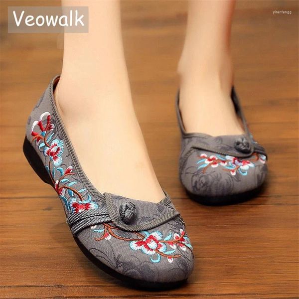 Scarpe casual Veowalk Light morbido con le donne comode in tessuto di cotone Ballet Flats Spring Autunno Slip su camminata ricamata cinese lavorando