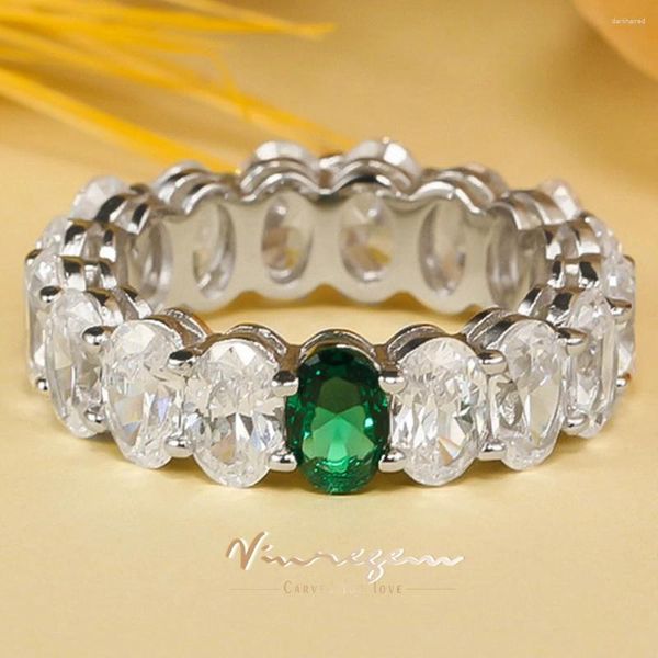 Clusterringe Vinregem 4 6 mm Oval Schnitt Emerald hoher Carbon Diamant Edelstein 925 Sterling Silber Cocktail Party Ring für Frauen Schmuck Hochzeit