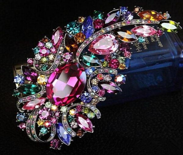 Extra großer Designer Luxus Brosche mehrfarbiger Kristalldiamant Diamante Hochzeit Brosche257736744666117