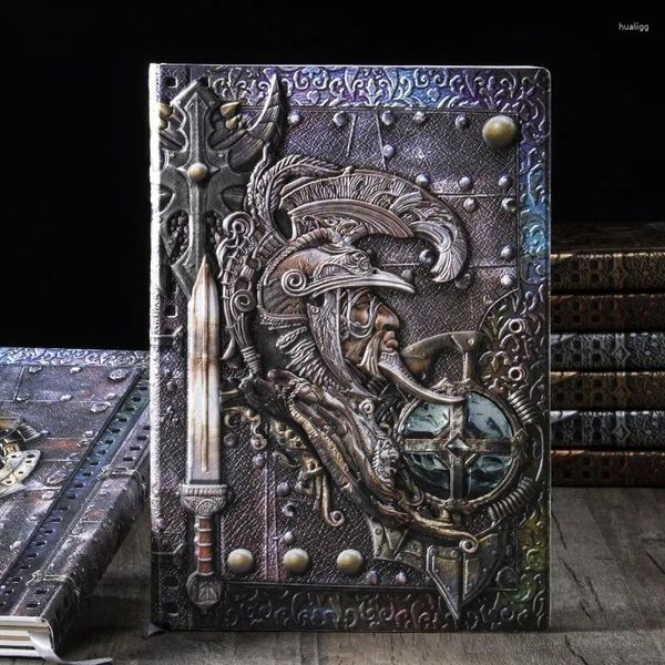 Retro 3D Kabartmalı Savaş God of War Notebook PU Deri Metal Yüzey Taşınabilir Öğrenci Seyahat Günlüğü İş Ofisi Not Defarı