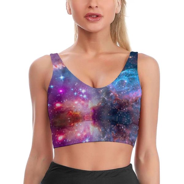 Bras Super Galaxy Sky U Neck Sport Bra Красочная космическая принт поддержка пляж V Back Bras Bras Pilates дышащий топ для леди