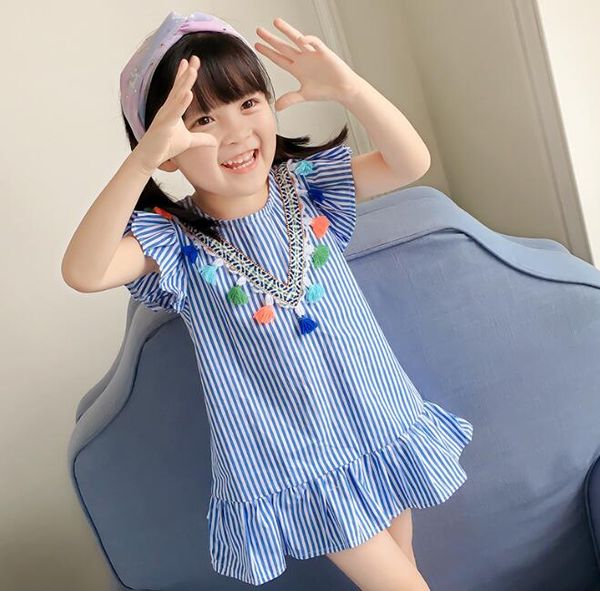 Sommer Kinder Mädchen Prinzessin Kleider Baby Kleidung Kinder Mädchen schlank gestreiftes ärmellose Kleid Koreanisch niedliche Baumwollstrandkleid