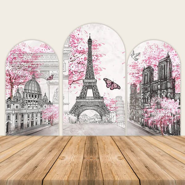 Copertina di fondo di Paris Arch Paris Wall Art Eiffel Tower Photo Banner Sfondo European City Paesaggio Pink Wall Decor.