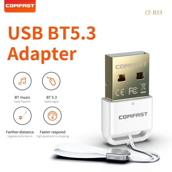 Adaptörler/Donlar Comfast Beyaz USB Bluetooth Adaptör Mini Bt5.3 PC Dizüstü Bilgisayar Hoparlör Kablosuz Fare Klavye Ses Alıcısı USB Transmitt