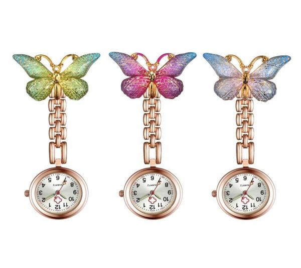 Enfermeira de Butterflyshaped Relógios de enfermagem relógios delicados clipon brooch quartzo pendurado bolso de bolso Broche Ladies Doctor Clock7898017