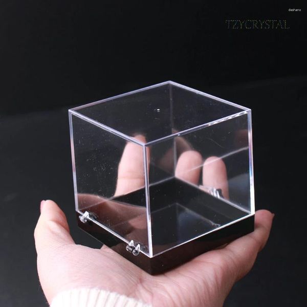Estatuetas decorativas cubo transparente de cubo acrílico Caixa de flip -armazenamento em casa Visor de jóias