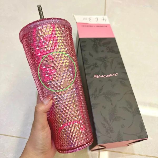 Canecas 710ml Coreia Girls 'BP Co Cup de café com palha durian 24oz Diamond Tie Drink Presente Caixa de Presentes