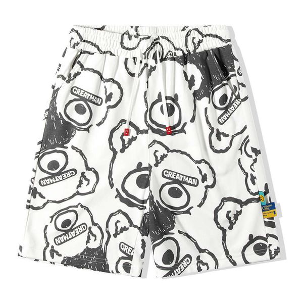 Loufull Print Teddybären Shorts für Männer Sommer 2024 Loose und komfortable Cartoon Capris, trendige Marke Ice Seide Atmungsfreie Freizeithosen