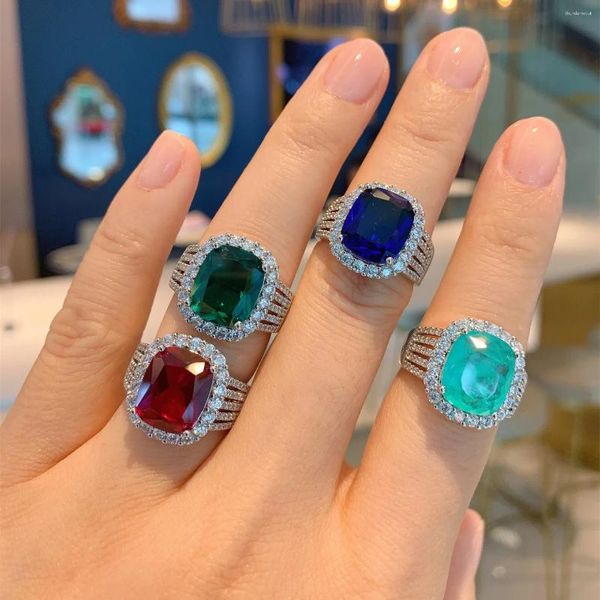 Ringos de cluster ruzzallati cor prata princesa natural paraiba anel de turmalina exclusiva de três camadas laboratório de jóias abertas de esmeralda