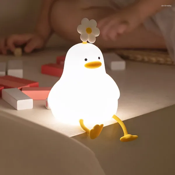 Luzes noturnas Cartoon Flor Duck Pat Lâmpada infantil Bedroom Bedido Bedido recarregável Luz doméstico Dimmível para crianças Presentes de férias para crianças