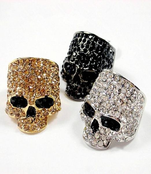 Brand Skull Rings for Men Rock Punk Unisex Crystal Blackgold Color Biker Ring Gioielli di moda maschio Fashion Whole7964434