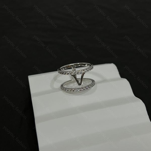 Anello di diamanti di lusso per donne eleganti anelli a doppio cerchio a doppio cerchio designer femminile anello donna retrò anello d'argento party size 6 7 8 con scatola calda -7