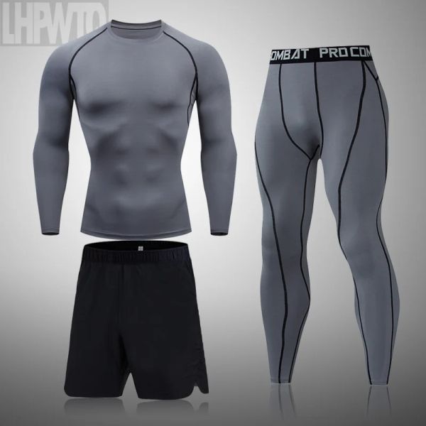 Sets Feste Farbe MMA -Kompressionssets Trailsuit Herren Sport Running Jogging Anzug Hautausschläge Wache Fitnessstudio Kleidung Männer Fitness Workout eng