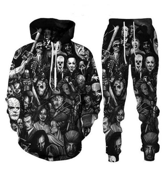 Fashion Horror Movie Clown 3D su tutta la stampa per tracce uomini donne Halloween con cappuccio joggers pantaloni Suit263g1648761