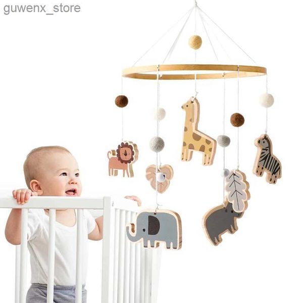 Mobile# Babykrippen Rasseln Spielzeug 0-12 Monate Holz Mobile auf dem Bett Neugeborene Waldtiere Bett Glocken Hängende Spielzeughalterung Baby Bett Spielzeug Geschenk Y240412
