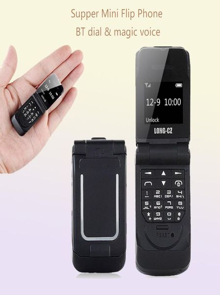 Оригинал Longcz J9 066 quot на самые маленькие мобильные телефоны мини -флип -мобильный телефон Беспроводной Bluetooth Dialer fm Magic Voice Hands Earp8624269