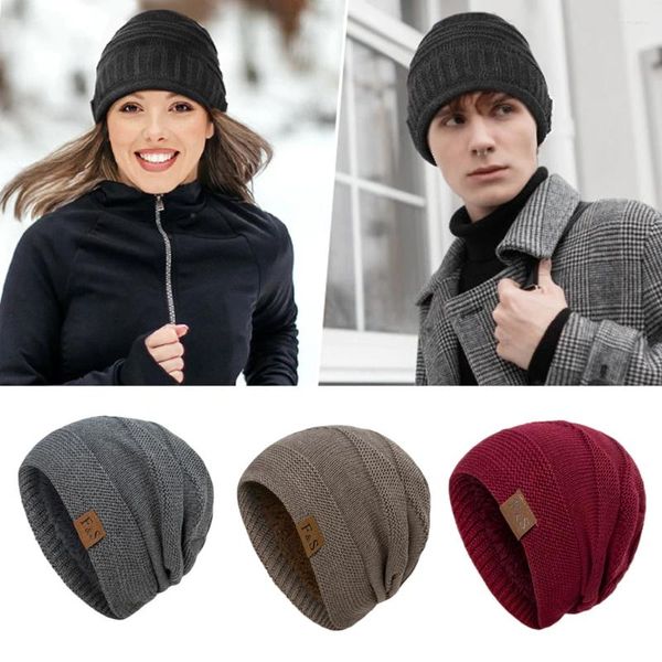 Beanie de malha de inverno para homens Mulheres camisolas térmicas Crânio de camada dupla espessa de mechas de mangueira quente chapéu macio e macio