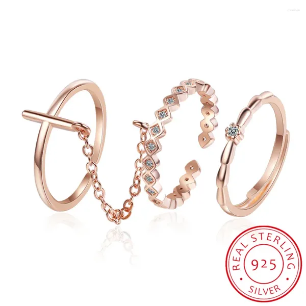 Кластерные кольца Moissanite Warding Band 925 Серебряный серебряный серебряный поперечный цепь регулируемый лабораторный набор с бриллиантовым кольцом для женщин
