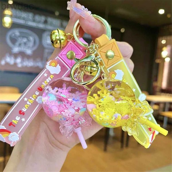 Anelli chiave Nuovo Creative Lollipop Key Chain Cute Keychain Luxury Floating Cine Moving Liquid Ring per Women Bag KeyFob 240412