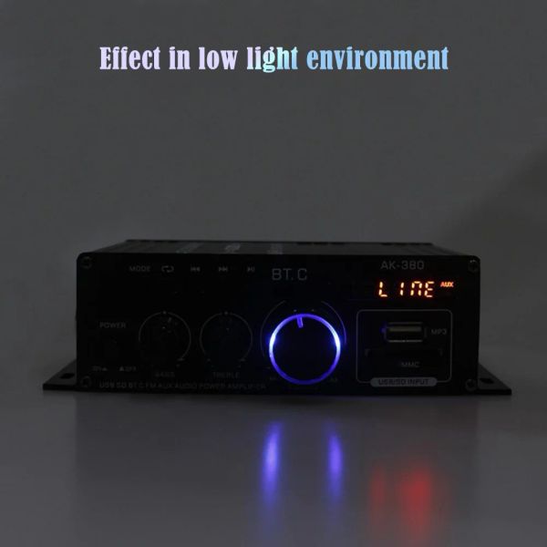 Amplificatori AK380 BluetoothComptible Amplificatore a 2 canali Amplificatori digitali Audio Hifi Bass Music Player USB Aux Karaoke per Auto Home