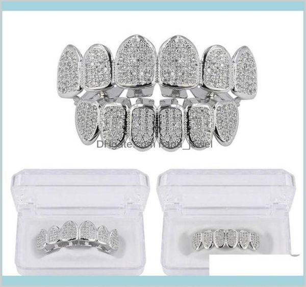 Grillz Dental Body Hip Hop Schmuck Schmuck Diamant Zähne Persönlichkeit Charme Gold Iced Grills Rapper Männer Modezubehör Drop 4119680