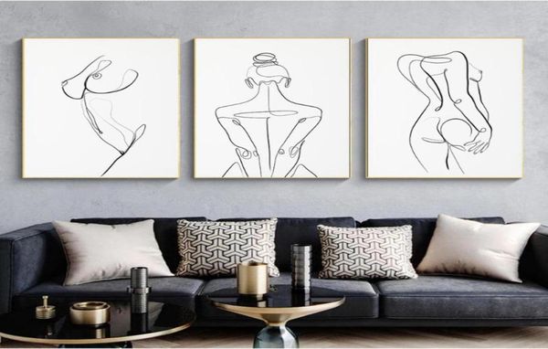 Donna Body One Line Drawing Tela Painting Abstract Figura femminile Stampe d'arte Nordic Minimalista DECIFICA DELLA CAMERA DELLA MOLTA DEL MOLTO DI PITTURA 6827879