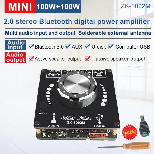 Amplificador ZK1002M 100W+100W Bluetooth 5.0 Power Audio Amplifier Board AMP Amp AMPLIFICOR HOME AUX USB