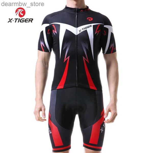 Radsporttrikotssee X-Tiger Radsportset Summer Cycling Jersey Set Bike Cycling Cloding Atemaber MTB Bicyc Sportswear Anzug Männer Radsportkleidung L48