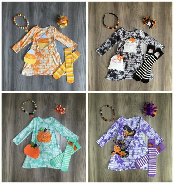 Girlymax Halloween Baby Girls Boutique одежда детское платье хлопковое тыква кукурузное череп полоса матч.