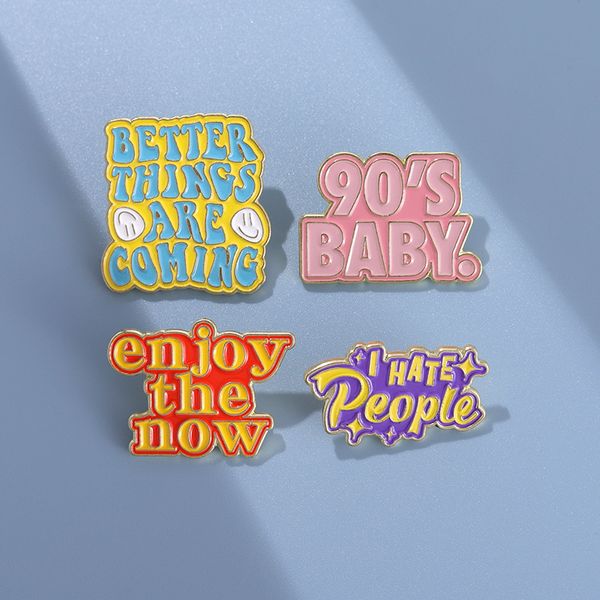 Colorido Inglês Alfabeto Broche dos 90s do Alfabeto Baby Love Aproveito agora seja feliz criativo Metal Metal Punk Jóias por atacado