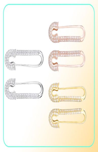 Moonmory France 100 925 STERLING Silver Safety Pin Brinco de três cores Estilo de um lado zircão à direita esquerda 2106166767082