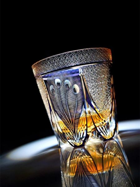 Open Screen Peacock Edo Kiriko Glass Handbuch geschnittene lila Crysatal Wine Snifter Brandy Tumbler Rock Gläses Whisky Cup Glaswaren