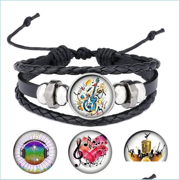 Braccialetti fascino in pelle strumento musicale bracciale modello di vetro cabochon maschi neri gioielli punk fresca per uomo regalo b056 drop dhgarden dhazx