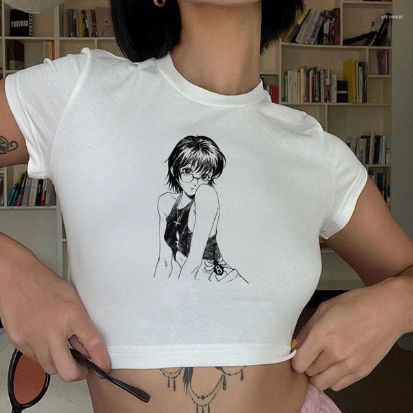 Kadın Tişörtleri Tek Parça Kawaii Gömlek Kadın Anime Vintage Mahsul Tees Tees Yaz Günlük Harajuku Kadın Hippi Manga Giysileri